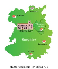 Counties of England. Shropshire Map on white background. Vector illustration