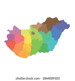 Counties of Hungary. Map of regional country administrative divisions. Colorful vector illustration.