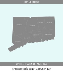 Counties map of Connecticut USA