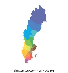 Counties of Sweden. Map of regional country administrative divisions. Colorful vector illustration.