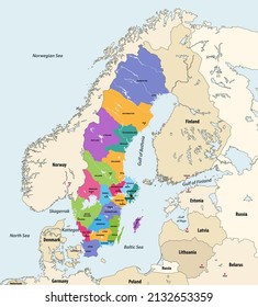 Counties of Sweden veector map with neighbouring countries and territories