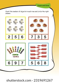 Counting 1 to 10 practice worksheet for kids. Count and circle the correct answer, mathematics