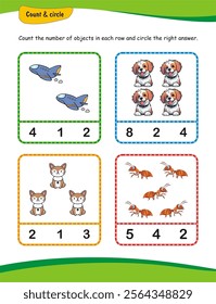 Counting 1 to 10 practice worksheet for kids. Count and circle the correct answer, #mathematics, #math, #kids, #children, #worksheet