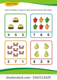 Counting 1 to 10 practice worksheet for kids. Count and circle the correct answer, #mathematics, #math, #kids, #children, #worksheet