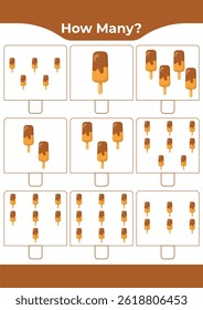 Counting activity for children “How many?” Learn numbers with sweet ice cream A fun educational sheet for early math practice A fun counting game for preschoolers and kindergarteners