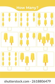 Counting activity for children “How many?” Learn numbers with sweet ice cream A fun educational sheet for early math practice A fun counting game for preschoolers and kindergarteners
