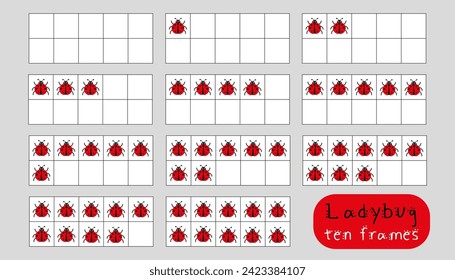 Counting activity for kids.  Ladybugs ten frames clipart to create math worksheets, preschool, prekinder, and kindergarten resources