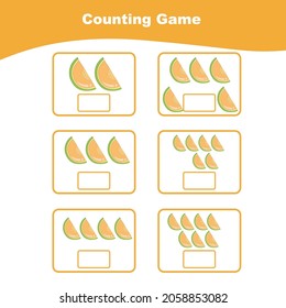 Counting all fruits game for Preschool. Educational printable math worksheet. Math Worksheet for Preschool. Mathematic worksheet. Vector illustration.