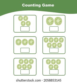 Counting all fruits game for Preschool. Educational printable math worksheet. Math Worksheet for Preschool. Mathematic worksheet. Vector illustration.