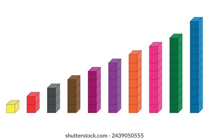 Counting blocks from 1 to 10 for mathematics, vector illustration of blocks formed by cubes, school, exact sciences, mathematics.