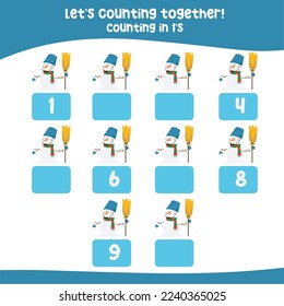 Counting by ones’ the Christmas theme worksheet. practising math in multiple of 1s activity kit for kids, write the missing numbers, math multiples. Educational printable math worksheet for toddlers.