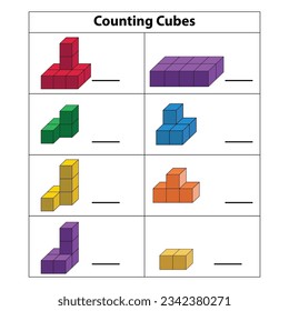 Counting color Cubes Exercise. Education logic game for preschool kids. Kids activity sheet. Count the number of cubes. Children funny riddle entertainment. Vector illustration.