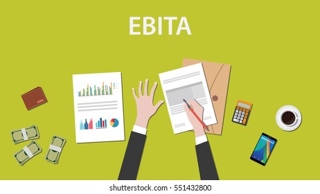 Counting EBITA (Earnings Before Interest, Taxes, and Amortization) illustration on a table 