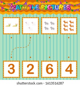 Counting educational children game. Match the pictures of illustration