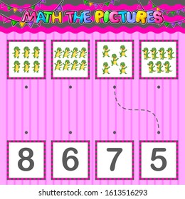 Counting educational children game. Match the pictures of illustration