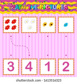 Counting educational children game. Match the pictures of illustration