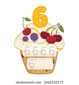 Counting educational children game. Material for teaching counting 1-10. Cartoon illustration of a delicious fruit cupcake.
