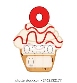 Counting educational children game. Material for teaching counting 1-10. Cartoon illustration of a delicious fruit cupcake.
