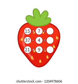 Counting Educational Children Game, Math Kids Activity Sheet.  Cartoon Strawberry.