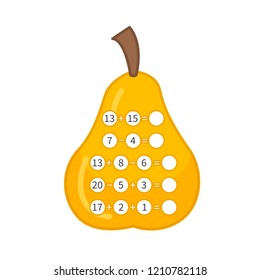 Counting educational children game, math kids activity sheet.  Cartoon pear.