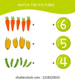 Counting educational children game, math kids activity sheet. How many objects task. Cartoon vegetables.