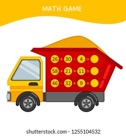 Counting educational children game, math kids activity sheet. Math game. Cartoon car.