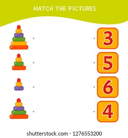 Counting educational children game, math kids activity sheet. How many objects task. Cartoon toy.