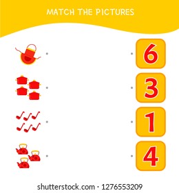 Counting educational children game, math kids activity sheet. How many objects task. Cartoon kitchenware.
