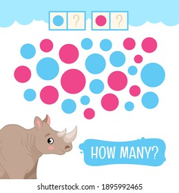 Counting educational children game, math kids activity sheet. How many  pink and blue circles?