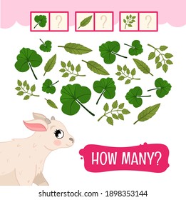 Counting educational children game  math kids activity sheet  How many  leaves?