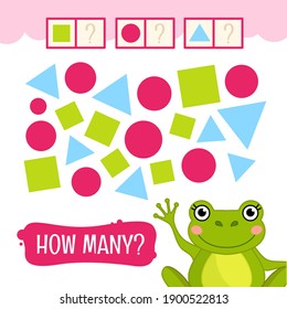 Counting Educational Children Game, Math Kids Activity Sheet. How Many  Geometric Forms?