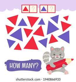 Zählt erzieherisches Kinderspiel, Mathe-Kinder-Aktivitätsblatt. Wie viele rosa und violette Dreiecke?