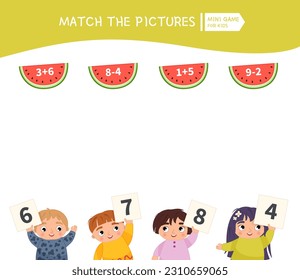 Contando juego de niños educacionales, hoja de actividades de niños matemáticos. Dale a cada niño un trozo de sandía.
