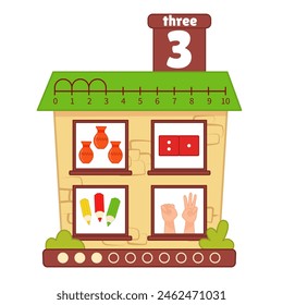 Counting educational children material. Cartoon house for teaching children ordinal numbers.
