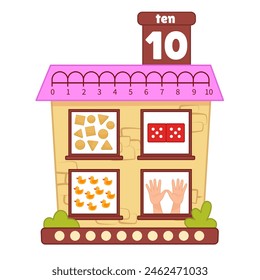 Counting educational children material. Cartoon house for teaching children ordinal numbers.
