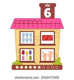 Counting educational children material. Cartoon house for teaching children ordinal numbers.
