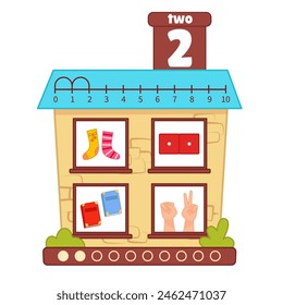 Zählt Material für Kinder. Cartoon-Haus für den Unterricht von Kindern Ordinalzahlen.
