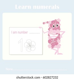 Counting educational, kids activity sheet. Learning numbers 1 stock vector illustration