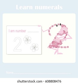 Counting educational, kids activity sheet. Learning numbers 2 stock vector illustration