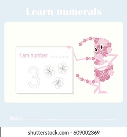 Counting educational, kids activity sheet. Learning numbers 3 stock vector illustration