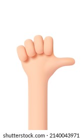 Counting with fingers. Number one hand gesture. Like hand gesture. Thumb is unclenched and raised up. 3D cartoon friendly funny style. Isolation on a white background. 3d vector illustration