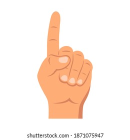 Counting fingers - number one. The index finger pointing up. Communication gestures concept. Vector illustration.