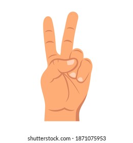 Counting fingers - number two. Hand showing two fingers, peace sign. Communication gestures concept. Vector illustration.