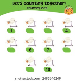Counting game for children. Count multiples of one. Educational printable math worksheet. Exercise for children to recognize the number.