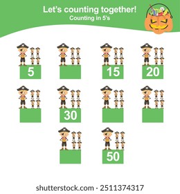 Counting game for children. Educational printable math worksheet. Exercise for children to recognize the number.