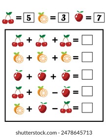 Counting Game for Children Fruits and Berries. Educational materials for a preschool child
