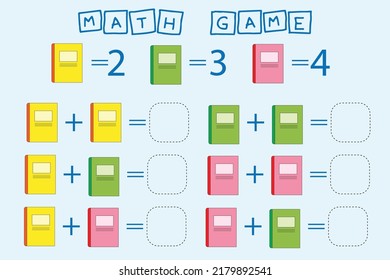counting game with colorful notebook  . Preschool worksheet, kids activity sheet, printable worksheet
