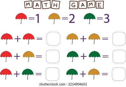 counting game with colorful umbrella. Preschool worksheet, kids activity sheet, printable worksheet

