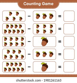 Counting game, count the number of Acorn and write the result. Educational children game, printable worksheet, vector illustration