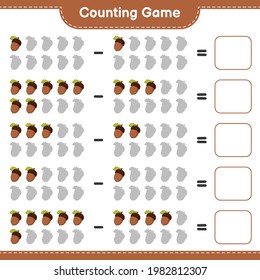 Counting game, count the number of Acorn and write the result. Educational children game, printable worksheet, vector illustration